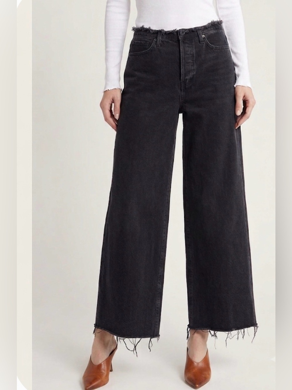 FRAME - women’s distressed Le low Baggy wide leg black denim jeans pants size 25